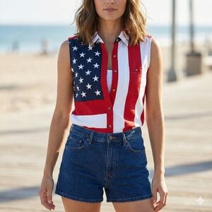 Scully Vintage Patriotic Sleeveless Button Down Shirt